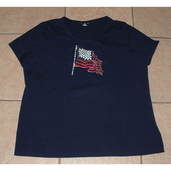 Kim Rogers Tops - Sequined Patriotic Flag Sz XXL Navy Blue Soft Stretchy Tee Shirt KIM ROGERS